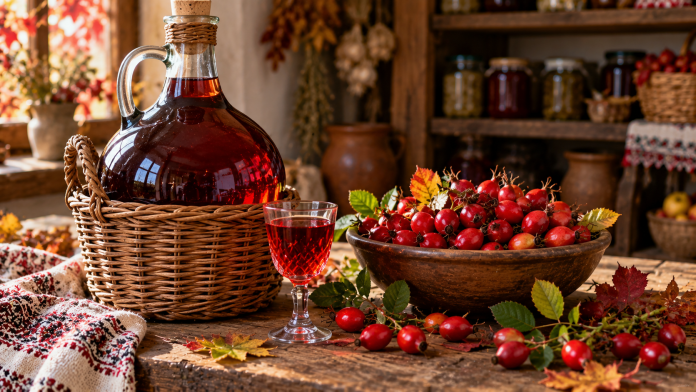 Vin de măceșe preparat în casă după rețetă tradițională