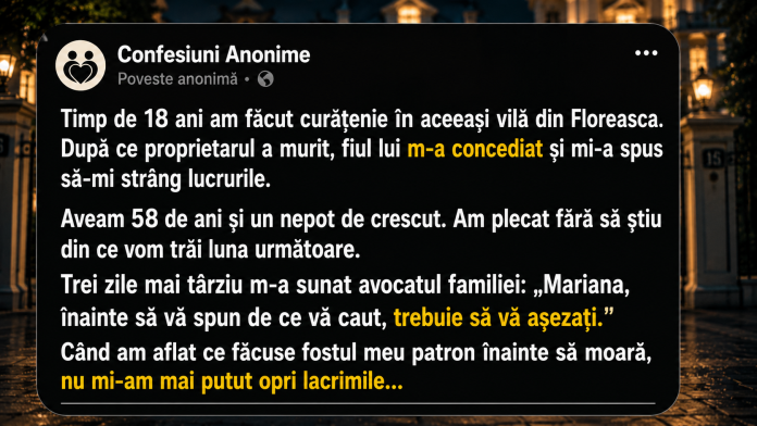 menajera-mostenire-floreasca.jpg Femeie de 58 de ani primește un telefon neașteptat după ce a fost concediată