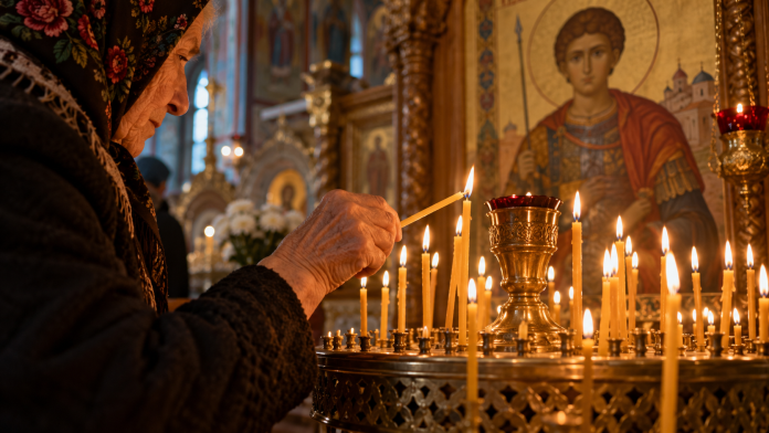 lumanare-sfantul-dumitru.jpg Lumânare aprinsă de Sfântul Dumitru pentru pomenirea celor vii și a celor adormiți.