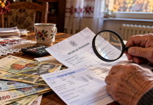 Pensionarii care pot pierde bani fără să știe. Ce trebuie verificat pe talonul de pensie și când poți cere recalcularea Talon de pensie românesc verificat cu o lupă, alături de bancnote în lei și o decizie de pensionare, ilustrând verificarea drepturilor și recalcularea pensiei.