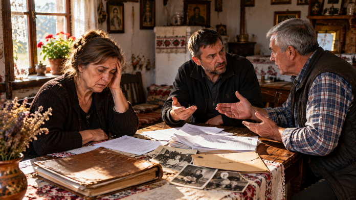 mostenire-ingrijire-parinti.jpg Femeie care și-a îngrijit părinții în vârstă și discută cu frații despre împărțirea casei părintești.