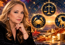 Cristina Demetrescu și simboluri astrologice într-o imagine editorială pentru horoscopul zilei de 29 octombrie 2026, cu previziuni despre bani, dragoste și schimbări importante.