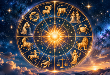 Horoscop de Sfânta Parascheva, 14 octombrie 2026. Patru zodii au noroc cu carul! Bucuriile și șansele mari apar când se așteaptă mai puțin Roată zodiacală pe un fundal albastru cu stele și lumină caldă