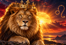 10 motive pentru care Leul este Regele zodiacului! De ce această zodie este atât de puternică și greu de uitat Leu impunător cu o coamă aurie și o coroană regală, simbolizând puterea și curajul zodiei Leu.