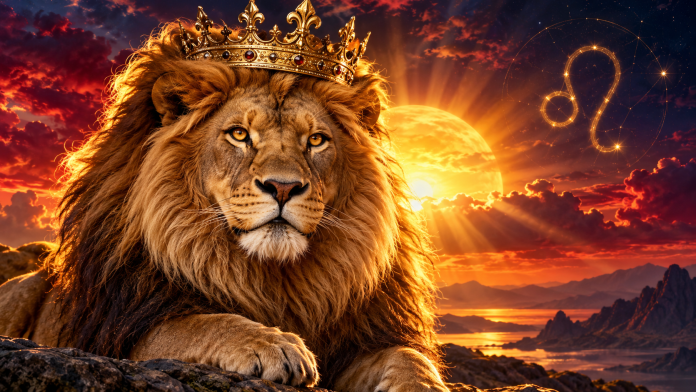 leul-regele-zodiacului.jpg Leu impunător cu o coamă aurie și o coroană regală, simbolizând puterea și curajul zodiei Leu.