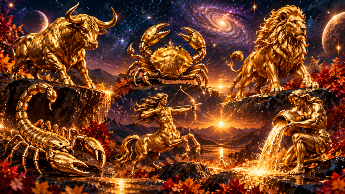 horoscop-2027-zodii-norocoase.jpg Ilustrație astrologică pentru horoscopul anului 2027, cu șase simboluri zodiacale aurii și un fundal elegant în nuanțe de albastru și bordo.