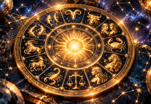 Cerc zodiacal auriu cu simbolurile celor 12 zodii și o lumină misterioasă, pentru horoscopul zilei de 30 octombrie 2026.