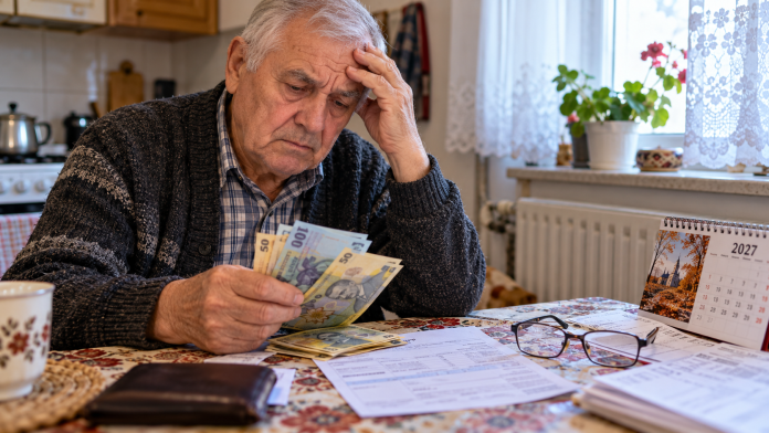 ajutoare-pensionari-2027.jpg Pensionar cu pensie mică verificând banii și talonul de pensie, în contextul posibilelor schimbări ale ajutoarelor financiare din 2027.