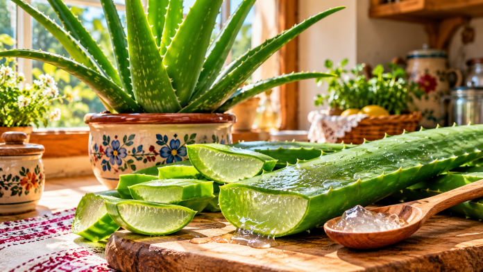 aloe-vera-folosire-traditionala.jpg Aloe vera în ghiveci și gelul din frunză folosit tradițional pentru îngrijirea pielii